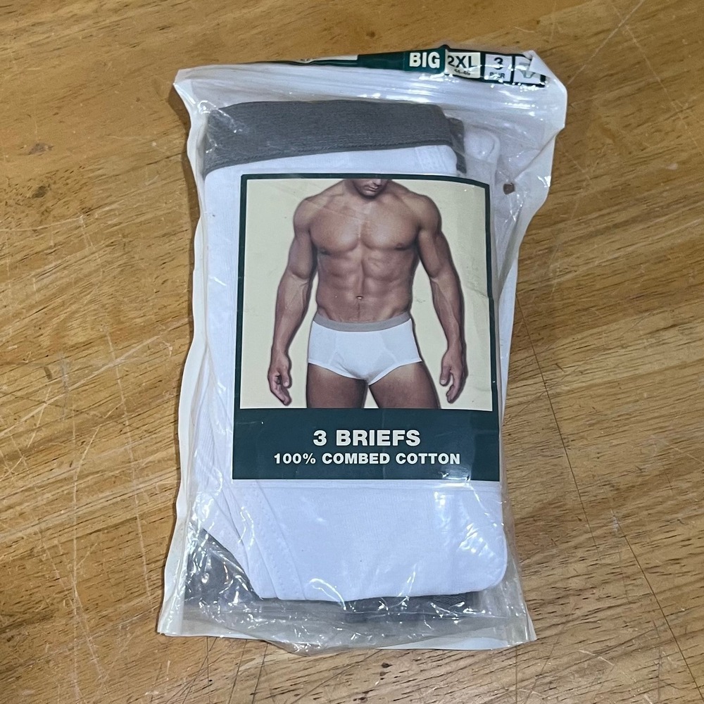 Falls Creek Mens Big 2XL White Briefs 3 Pack 100% Combed Cotton Vtg Canada
